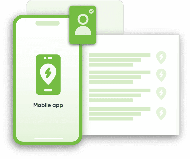 Green-framed graphic with the words mobile app.