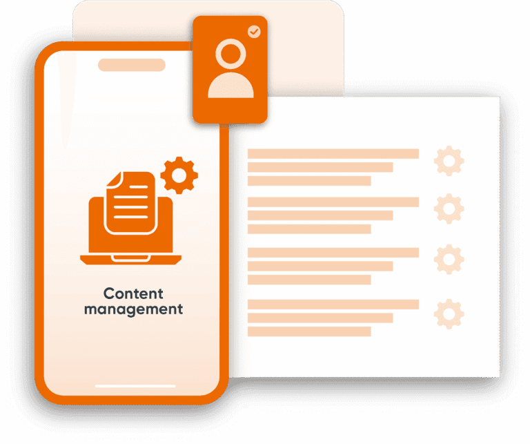 Orange-framed graphic with the words content management