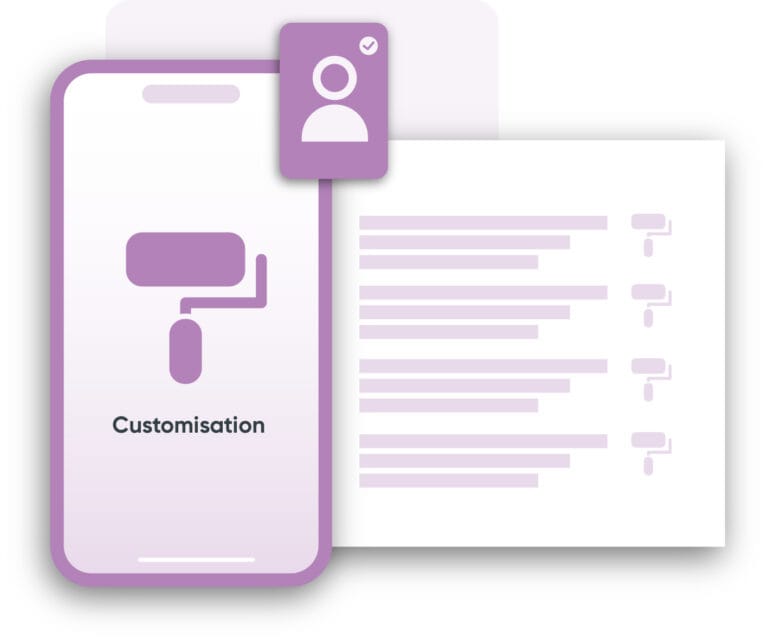 Lilac-framed graphic with the word customisation